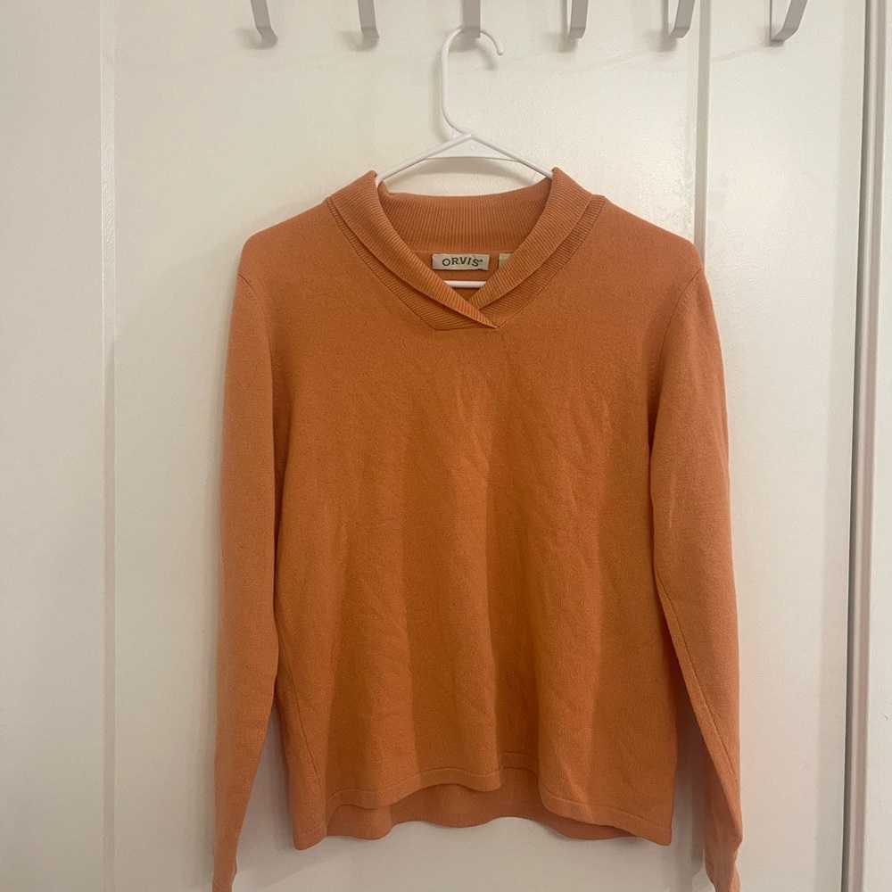 Cashmere Preppy Orvis Women's Cowl Neck Sweater‎ in Warm Orange Casual Classic